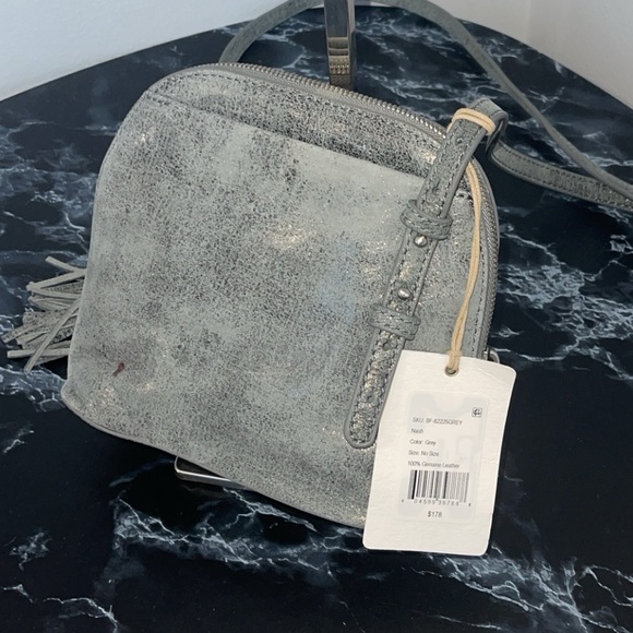 HOBO Handbag Nash Crossbody in Grey / Blue Buffed Hide Leather AUTHENTIC NWT - Picture 2 of 11
